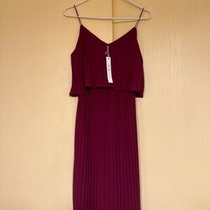 Burgundy Pleated Full-Length Dress